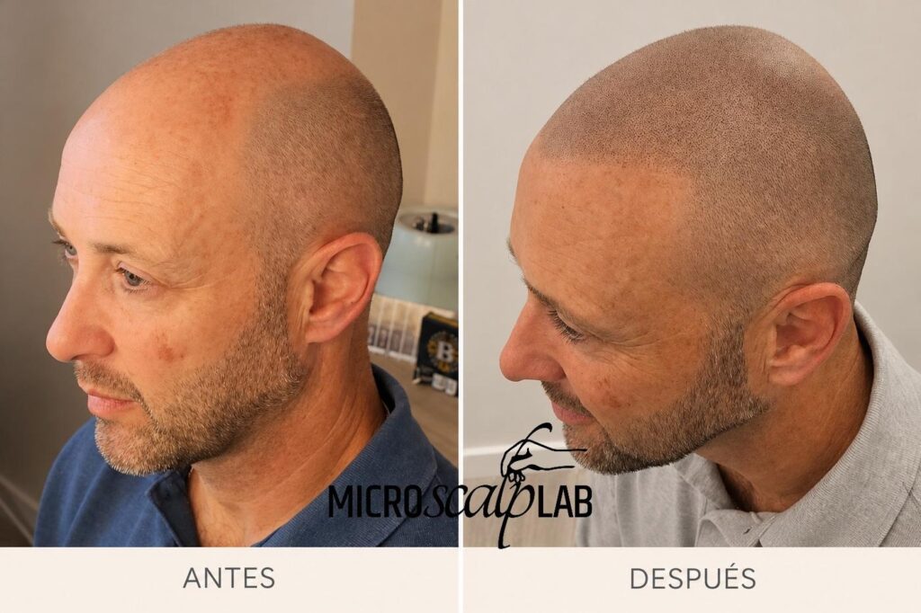 Micropigmentación capilar antes y después, vista lateral