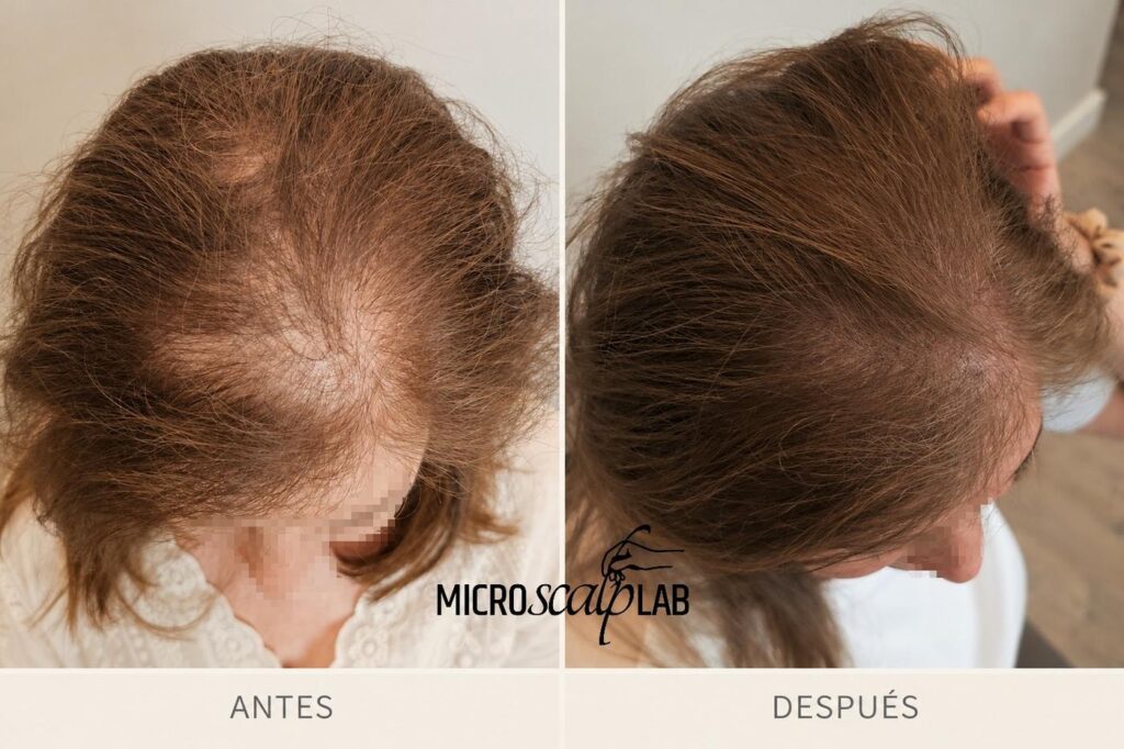Micropigmentación capilar femenina antes y después