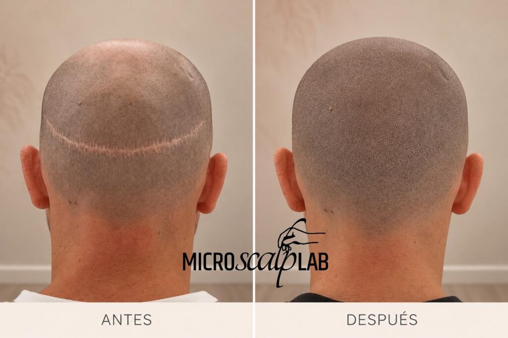 Camuflaje de cicatriz de trasplante capilar FUT con micropigmentación